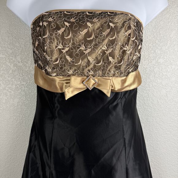 Vintage Gunne Sax Jessica McClintock Prom Gown Dress Gold Lace Black 90s Vtg - Picture 3 of 12